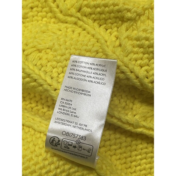 Free People Women Sweater Yellow Chunky Holiday Cotton BlendPreppy Boho M New - Picture 8 of 8